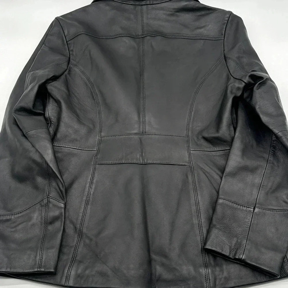 Vintage Wilsons Leather Womens Jacket Medium Black Moto Biker Motorcycle Button - Picture 5 of 8